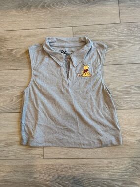 Disney Women's Small Winnie the Pooh Sleeveless Crop Polo Shirt Grey
